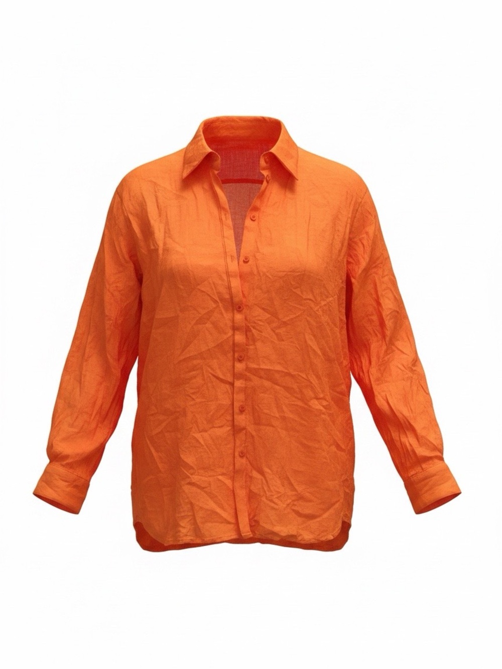 Orange Linen Button-Up Shirt - Picture 2 of 5